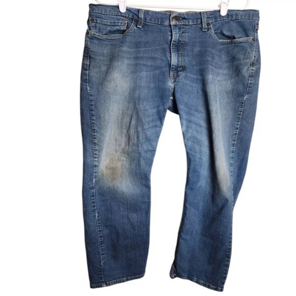 Levis 514 Men 38x32 Straight Fit Stretch Medium Wash Blue Denim Jeans Distressed